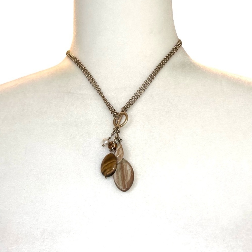 Toggle Pendant Necklace Mother of Pearl Tigers Eye Pearls Charms